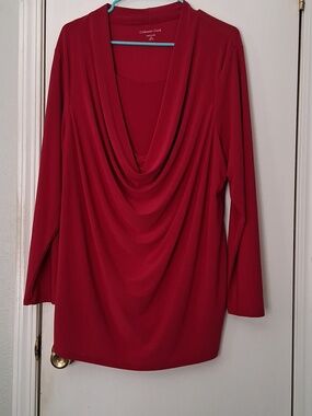 Coldwater Creek Red Draped Cowl Neck Long Sleeve Faux-layer Top Sz 2X